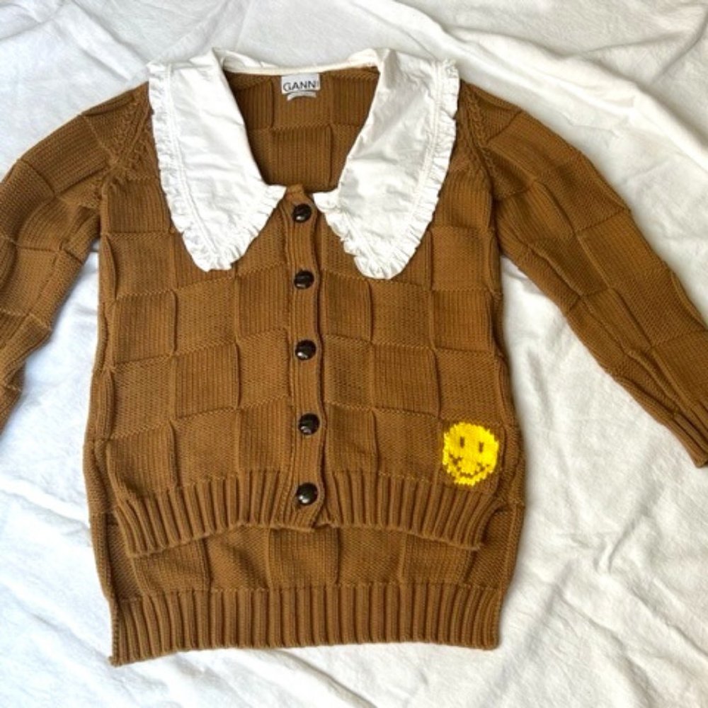 GANNI COTTON ROBE KNIT CARDIGAN - Tiger's Eye